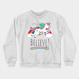 Flying Unicorn Hearts And Rainbow Inspirational Believe Crewneck Sweatshirt